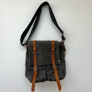 TSD‎ Brand Canvas & Leather Backpack Messenger Bag w/Metal Clasp Pockets